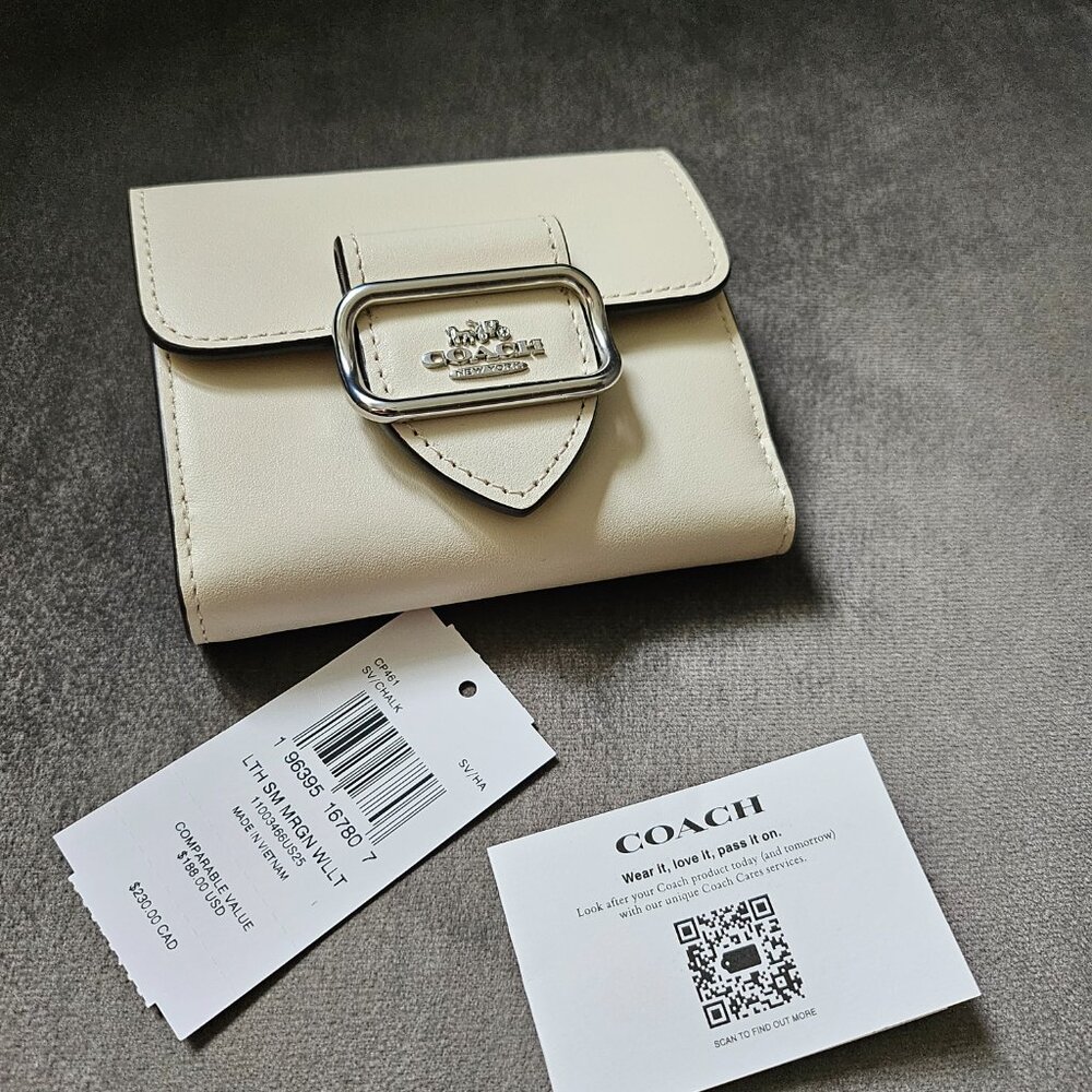 Coach Small Chalk color white Leather Morgan Wallet $188